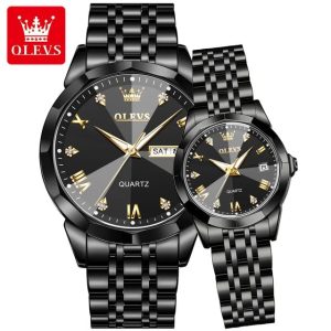 Olevs Premium Quality Couple Watch (Full Black)