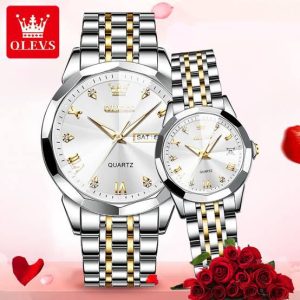 Olevs Premium Quality Couple Watch (Silver Dial)