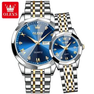Olevs Premium Quality Couple Watch (Blue Dial)
