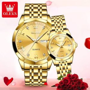 Olevs Premium Quality Couple Watch (Full Golden)