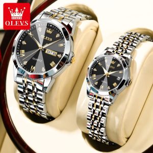 Olevs Premium Quality Couple Watch (Black Dial)